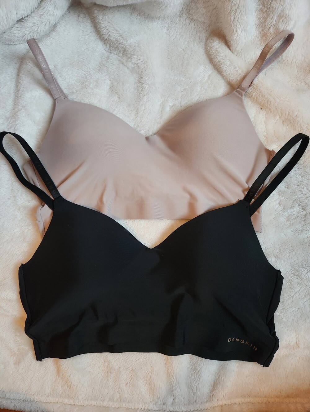 ​Danskin Intimates 34B Bralette Lot of 2 Seamless Wirefree Bra Black Nude Beige
